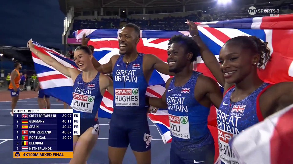 New European record for Great Britain! 🇬🇧 Congratulations to Jeremiah Azu, Dina Asher-Smith, Zharnel Hughes and Amy Hunt! 👏