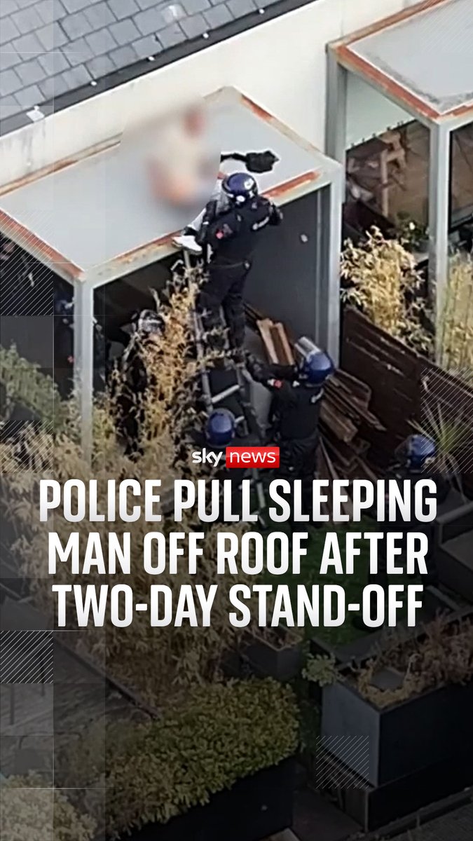 A sleeping man has been pulled off the roof of a property in Salford and arrested on suspicion of causing a public nuisance, criminal damage, public order offences, burglary, and assaulting two police officers. He remains in custody. Latest UK news: