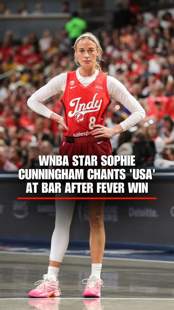Indiana Fever star Sophie Cunningham joined in as the crowd erupted into patriotic chants at an Indianapolis bar after a Fever win. Cunningham also grabbed the mic and belted out Toby Keith's "Courtesy of the Red, White and Blue," singing along with fans as the celebration continued. The moment comes as Cunningham continues making headlines after speaking out about transgender athletes competing in women's sports.
