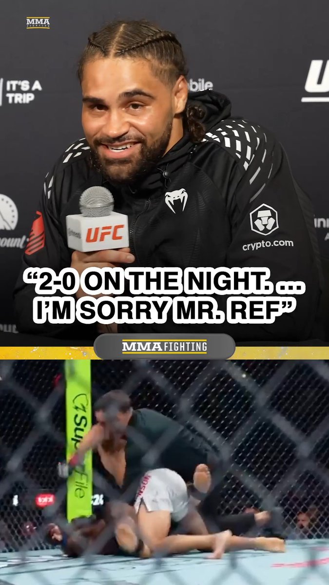Donte Johnson apologizes for crackign the referee with eblow at the en of his KO win at #UFC330: "I'm 2-0 on the night! Who else wants some? I'm kidding. I'm sorry, Mr. Ref. I'll buy you a cheesesteak."