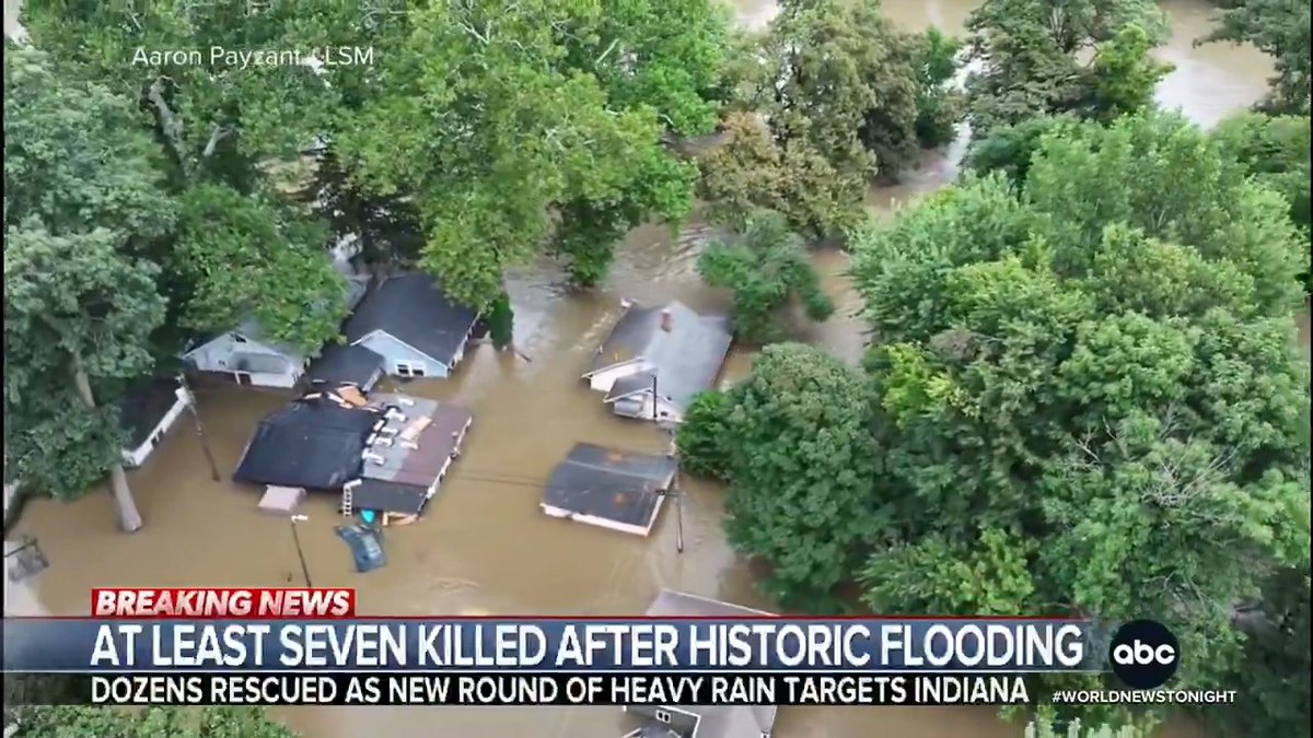 At least seven people were killed after historic flooding in Indianapolis with first responders carrying out at least 50 water rescues, reaching more than 90 people stranded by the flooding. Leslie Lopez has the details.