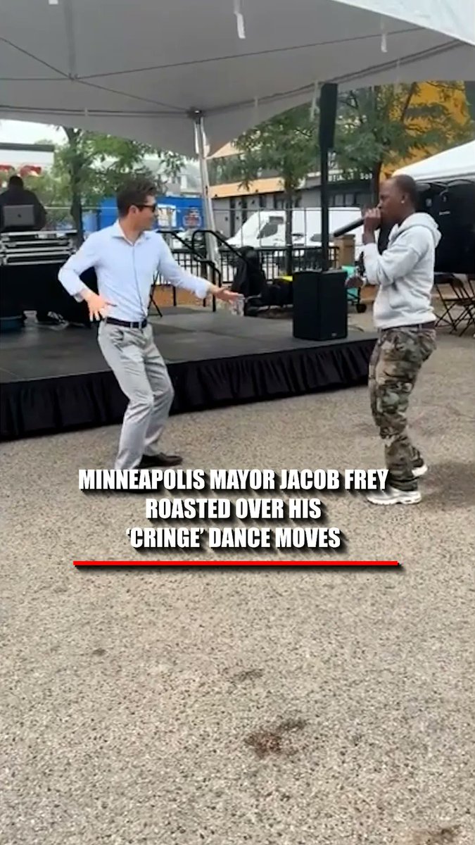 "Cringe: Minneapolis Mayor Jacob Frey looking like the classic white guy dancing caricature." Minneapolis Mayor Jacob Frey is getting roasted online after video shows him moving his hips and shoulders to hip-hop music while wearing sunglasses at the annual Black Entrepreneur State Fair. The clip quickly spread across social media, with critics mocking the progressive mayor's moves as a "cringe" performance and a "walking humiliation ritual." The weeklong event celebrating Black-owned businesses was held Aug. 9-15 at Midtown Global Market in Minneapolis.