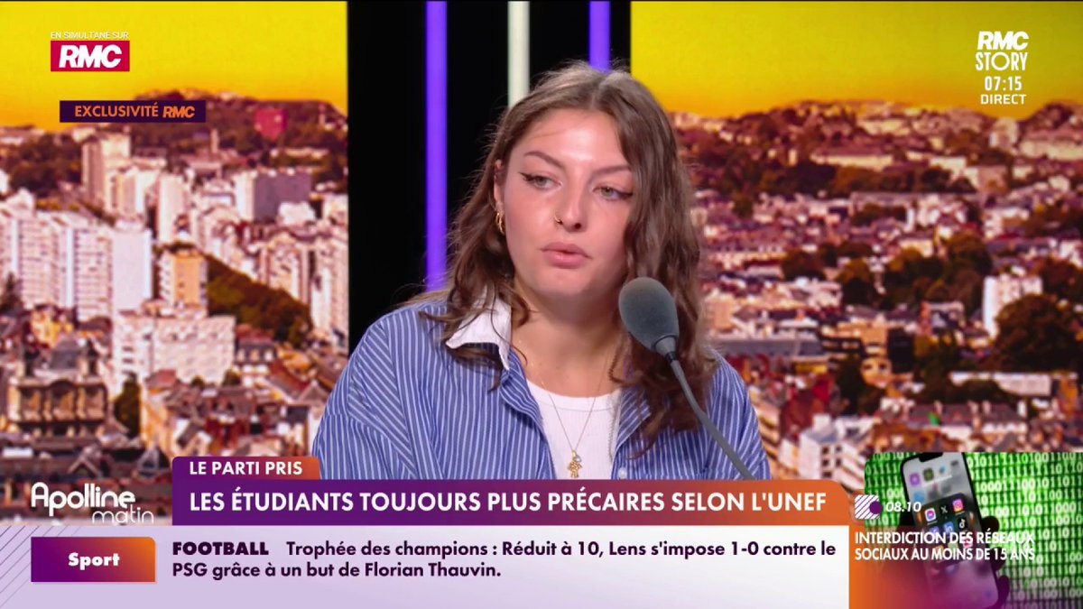 🗣️ Manon Moret, secrétaire générale de l’Unef : "On a l'impression que la norme est la précarité. On considère que c'est normal de travailler à côté de ses études. Le salariat étudiant est la première raison d'échec à l'université." #ApollineMatin