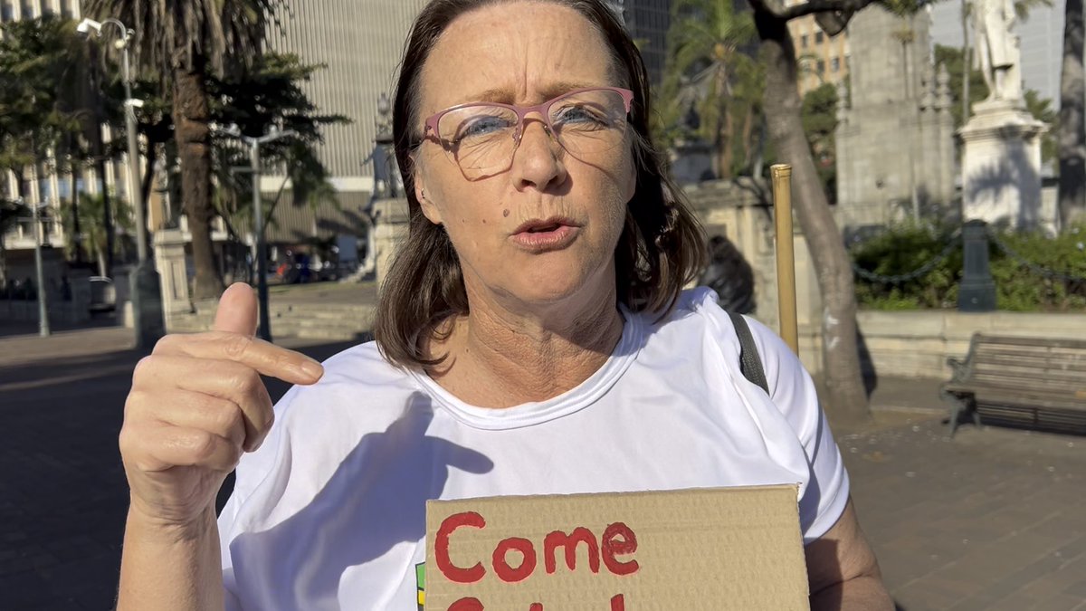“Come fetch your people,” is the message says March and March activist Teresa Nortjie as they gather to lead an anti l-illegal immigration protest in Durban. They want to make a statement to regional leaders meeting for the 46th SADC Summit at the ICC. #sabcnews
