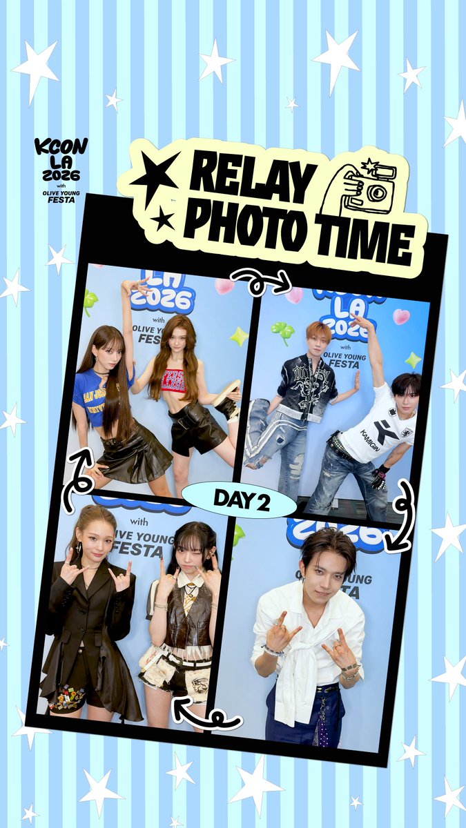 [#KCONLA2026] KCON RELAY PHOTO TIME 🔁 DAY 3 KCON ARTISTS recommend poses for each other👉 How did they do?! KCONer tell us what you think in the comments! MEOVV 👉 MODYSSEY 👉 NEXZ 👉 JO1 👉 So!YoON! 👉 EVAN 👉 ALLDAY PROJECT - KCON LA 2026 AUG 14-16 Arena, LA Convention Center Let’s #KCON