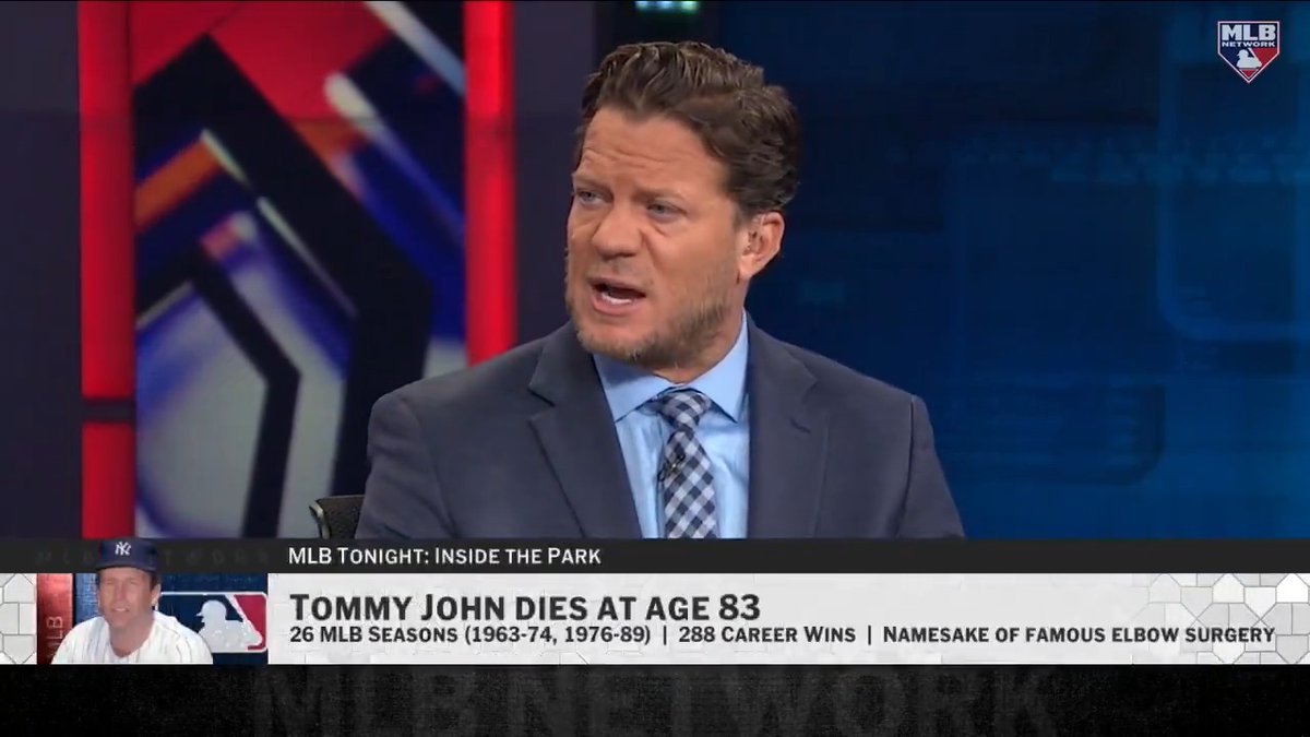 “The ultimate sacrifice and the ultimate pioneer…” Former Cy Young winner Jake Peavy reacts to the passing of Tommy John. #MLBTonight | Gregg Caserta