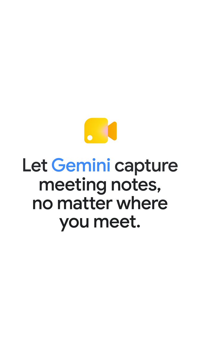 Wherever you work, Gemini can capture your meeting details. ✍️ Whether you're meeting offsite – like at a cafe or in the car – or taking a meeting on-the-go, tap "Take Notes for me" on the Google Meet home screen to enable AI note-taking for your in-person chats. →