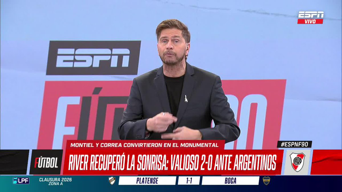 ⚪🔴 EL CLIMA INTERNO DE RIVER Después del cruce del Chacho con un periodista en F90 se debatió el momento del conjunto de Núñez después del primer triunfo en el torneo. ▶️ Mirá #ESPNF90 en el Plan Premium de #DisneyPlus