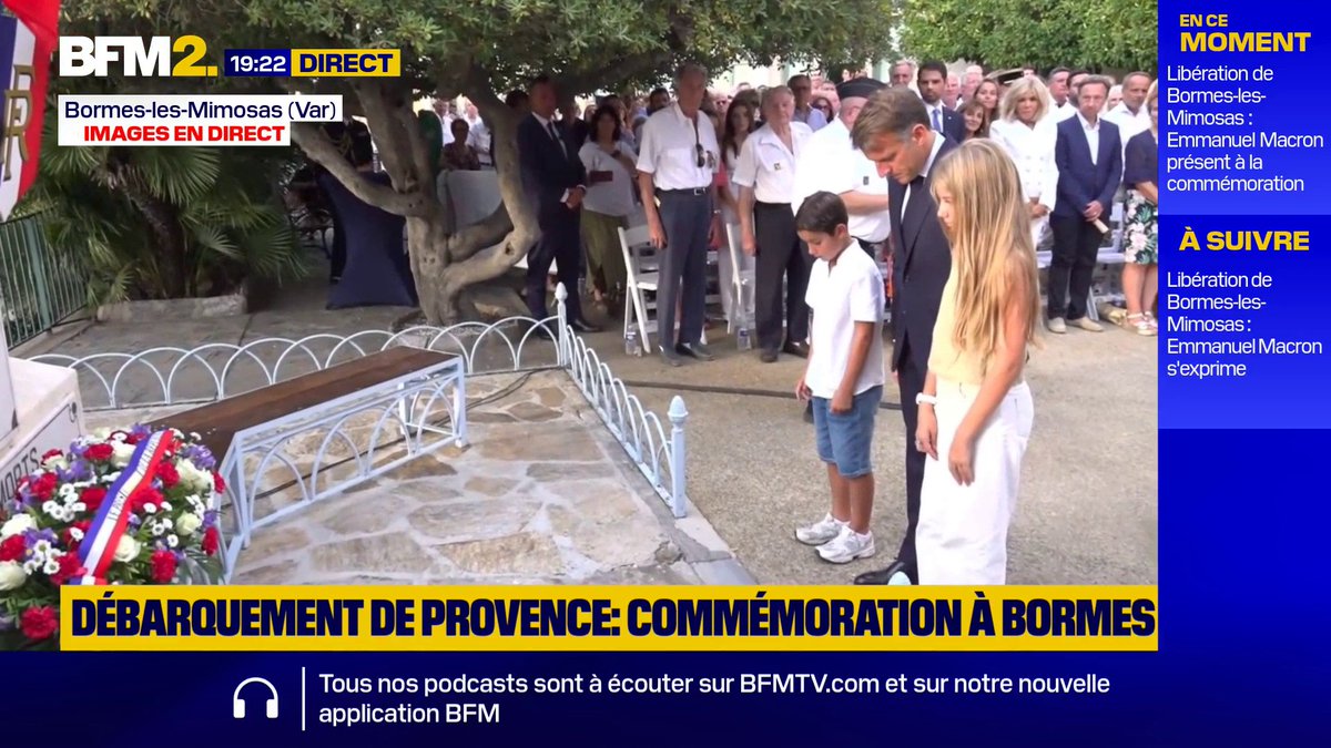 Emmanuel Macron rend hommage aux combattants du débarquement de Provence d'août 1944, à Bormes-les-Mimosas #BFM2