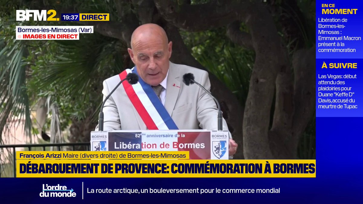 💬"Vous êtes le seul à nous faire un tel honneur" Le maire de Bormes-les-Mimosas, François Arizzi, remercie Emmanuel Macron de sa "présence sans faille" aux cérémonies du débarquement de Provence #BFM2