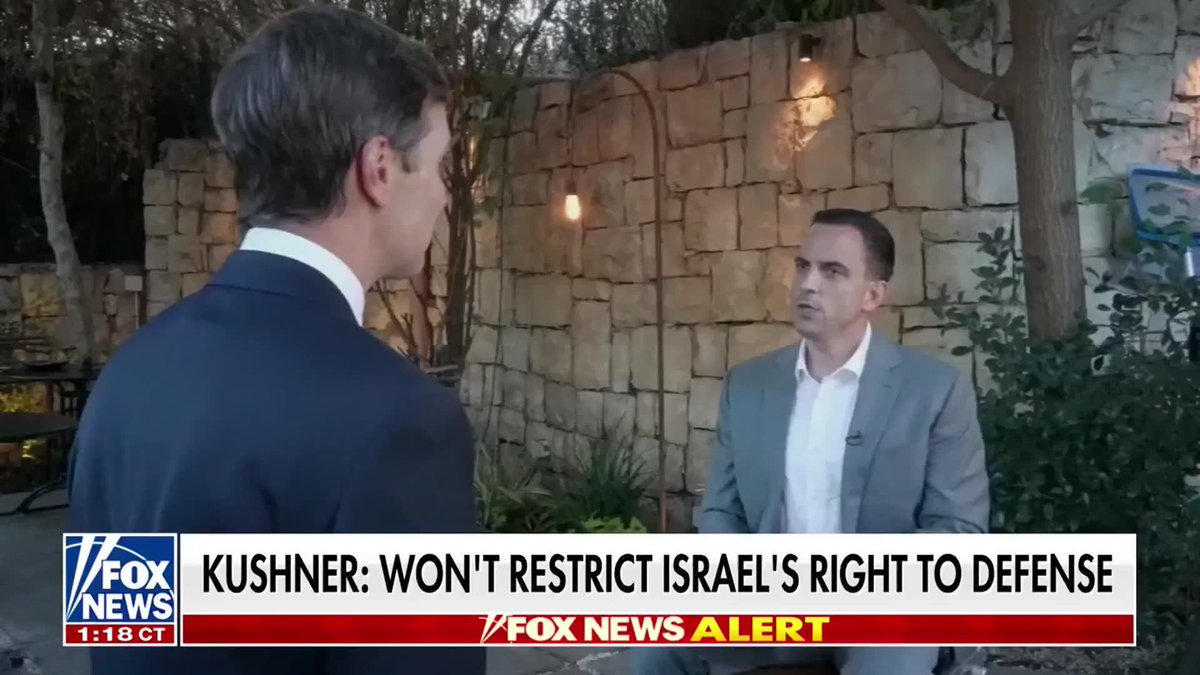 TREY YINGST: "You met with Hamas officials yesterday. Do you think they're genuine about peace?" JARED KUSHNER: [pauses] "I mean, they said all the right things, but obviously it's very, very hard to trust a terrorist organization that committed these terrible atrocities." "But we had a very cordial meeting, and they said the right thing, and so we're going to give them a chance to perform, but it's going to have to be based on actions and steps. And I hope it will be true." | Trey Yingst