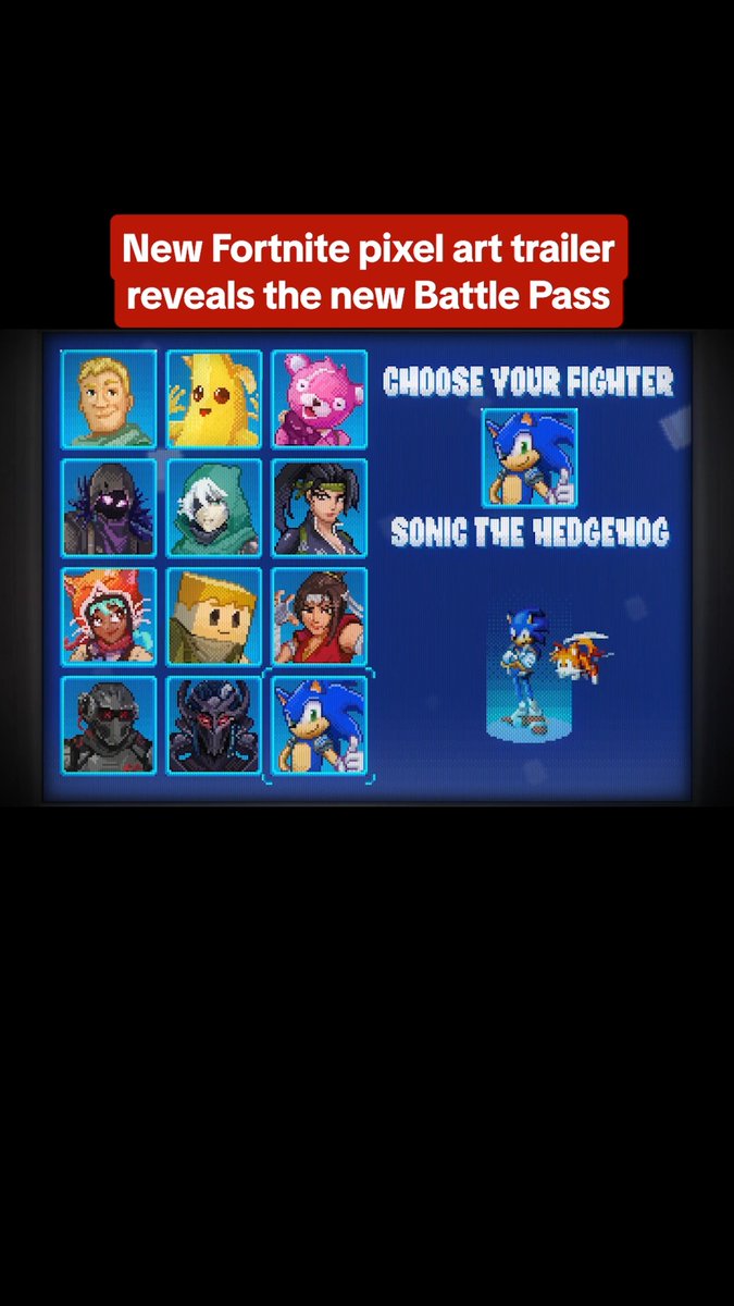 Sonic, Tails, and Jonsey: the classic Sonic Heroes. Check out the new Fortnite Override Battle Pass in pixel art form:
