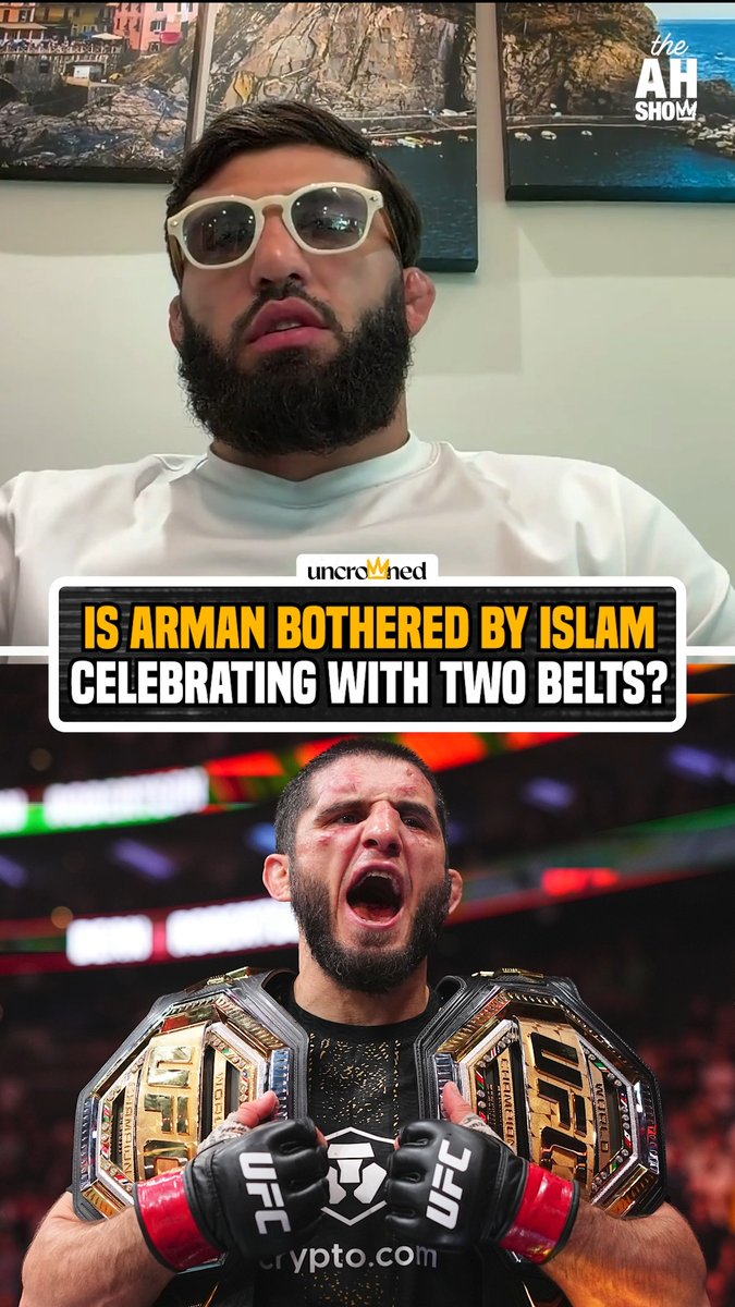 "He's double champ. He was a champion in 155 and he never lose, he's still like kind of ex-champion in 155 and the current champion in 170. [It] makes sense." Arman isn't bothered by Arman bringing both belts into the Octagon 🏆🏆 #UFC330 #HelwaniShow