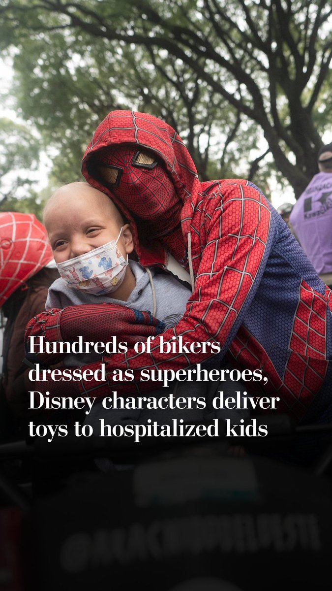 Motorcyclists dressed as superheroes and Disney characters rode through Buenos Aires to deliver toys to children at Garrahan Hospital for Children’s Day. Kids hugged their heroes and posed for pictures during the 20th annual solidarity convoy.