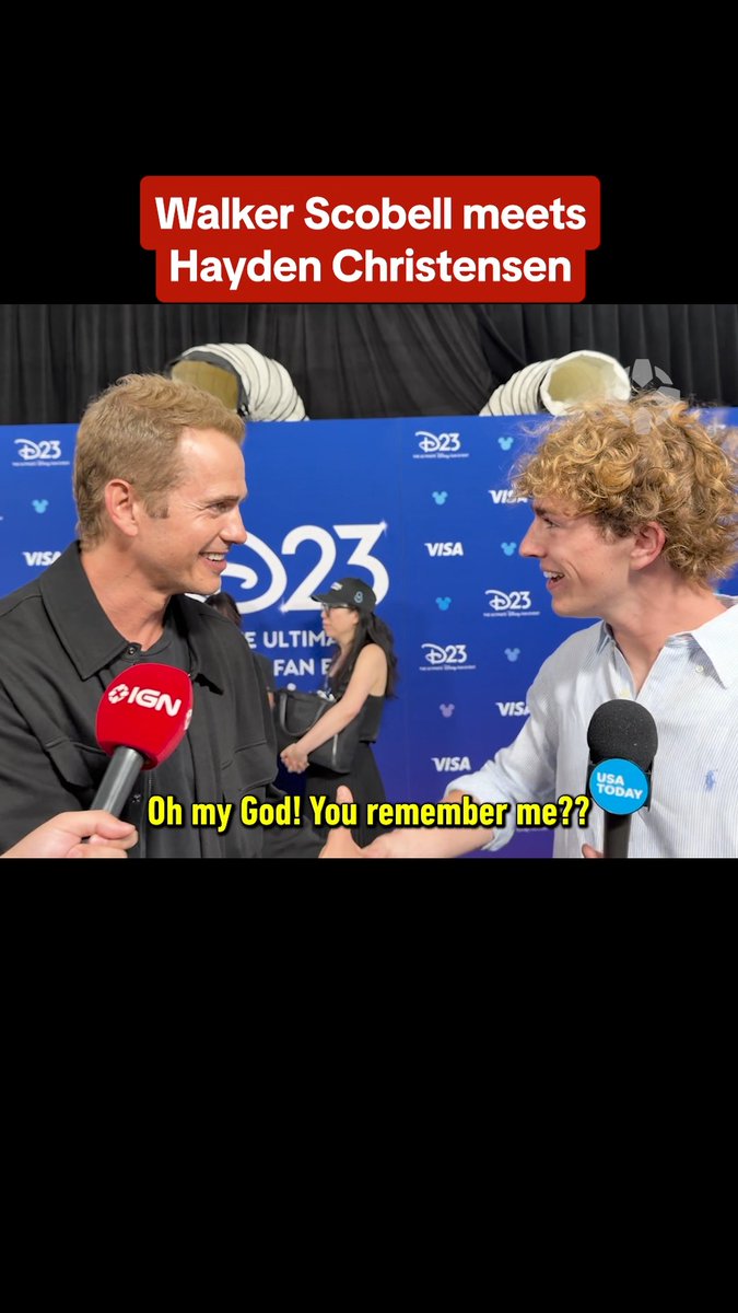 Walker Scobell and Hayden Christensen have a magical moment during #D23 red carpet interviews: