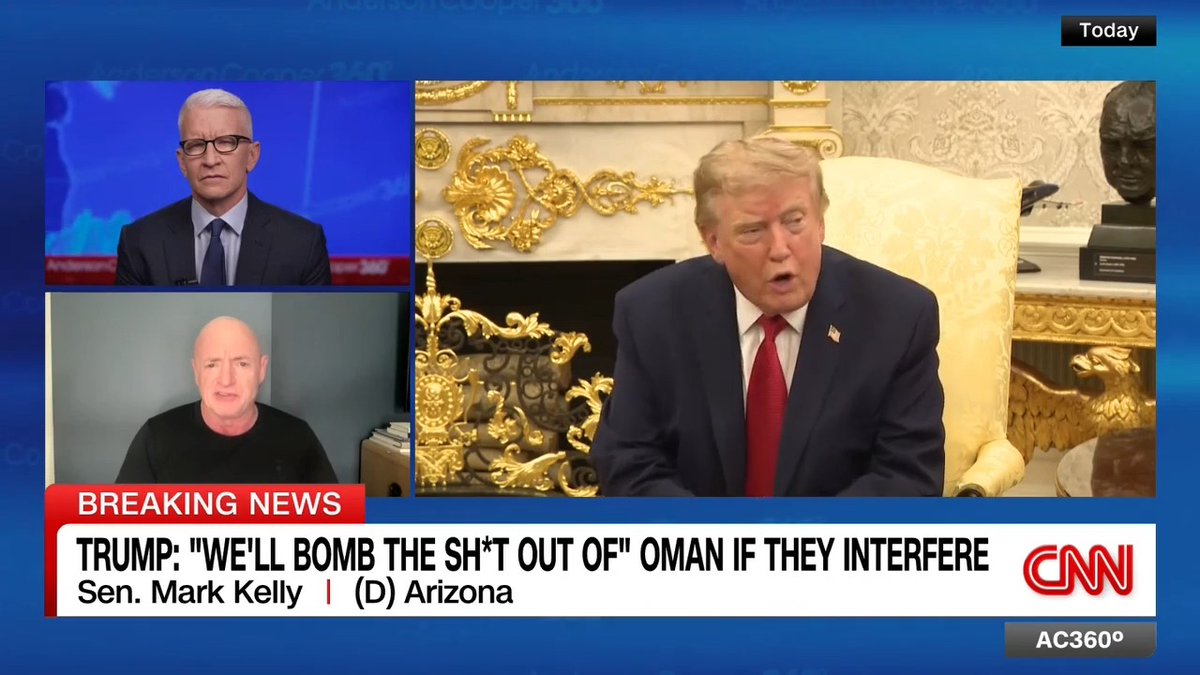 President Trump threatened to "bomb the sh*t out of" Oman if they interfere with U.S. efforts in the Strait of Hormuz. Democratic Sen. Mark Kelly, member of the Armed Services Committee, says “it looks like he’s just trying to make more enemies.”
