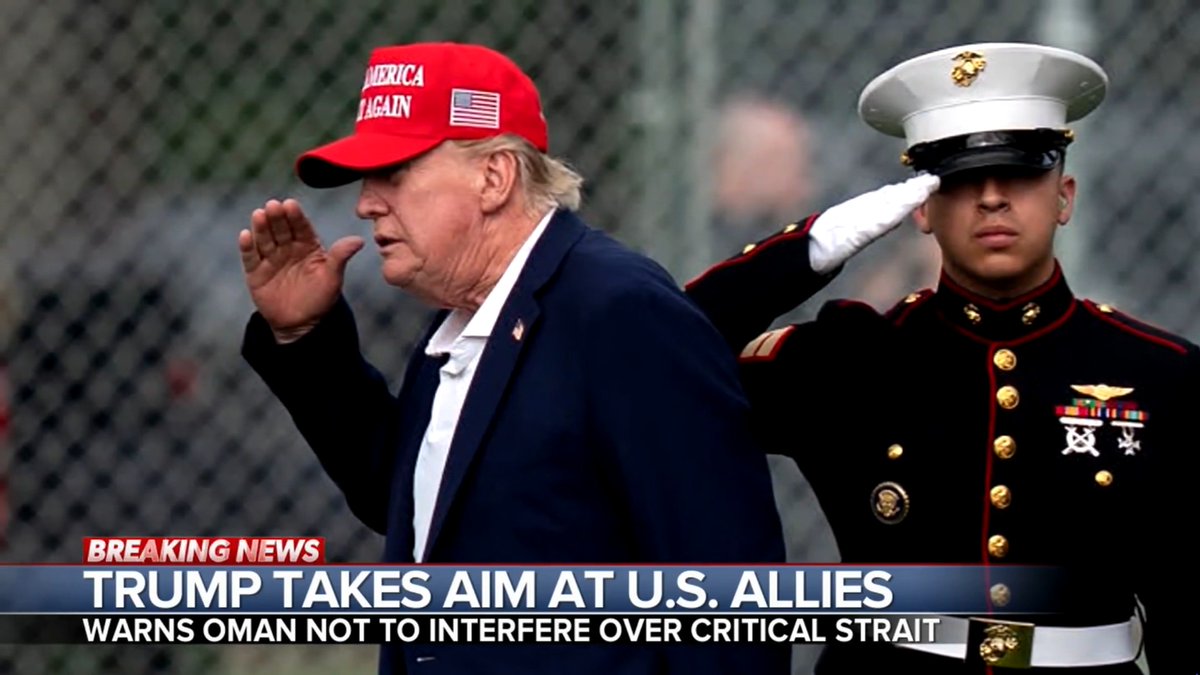 Pres. Trump has threatened to bomb U.S. ally Oman if they interfere with objectives in the Strait of Hormuz. It comes as Trump tells the Pentagon to scale-back military exercises with South Korea, citing "very good" ties with Kim Jong Un. @JonKarl reports.