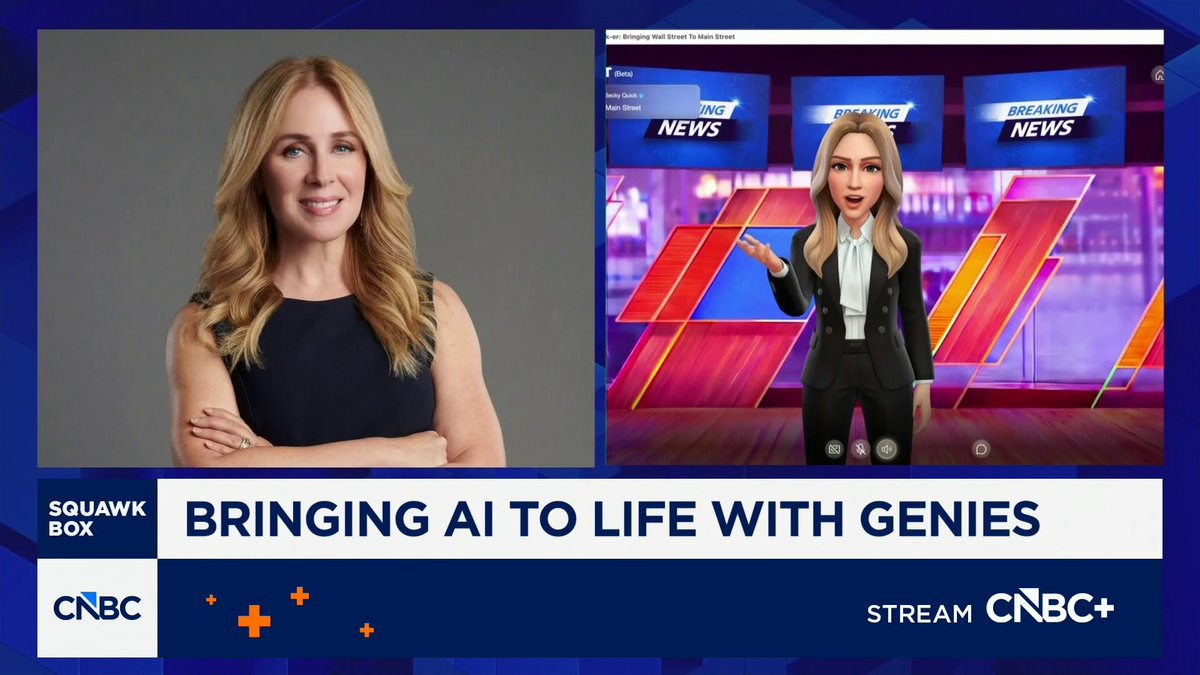 Squawk Box welcomed "Becky Quick-er" to the show. She's an AI avatar trained by Genies on our own Becky Quick.