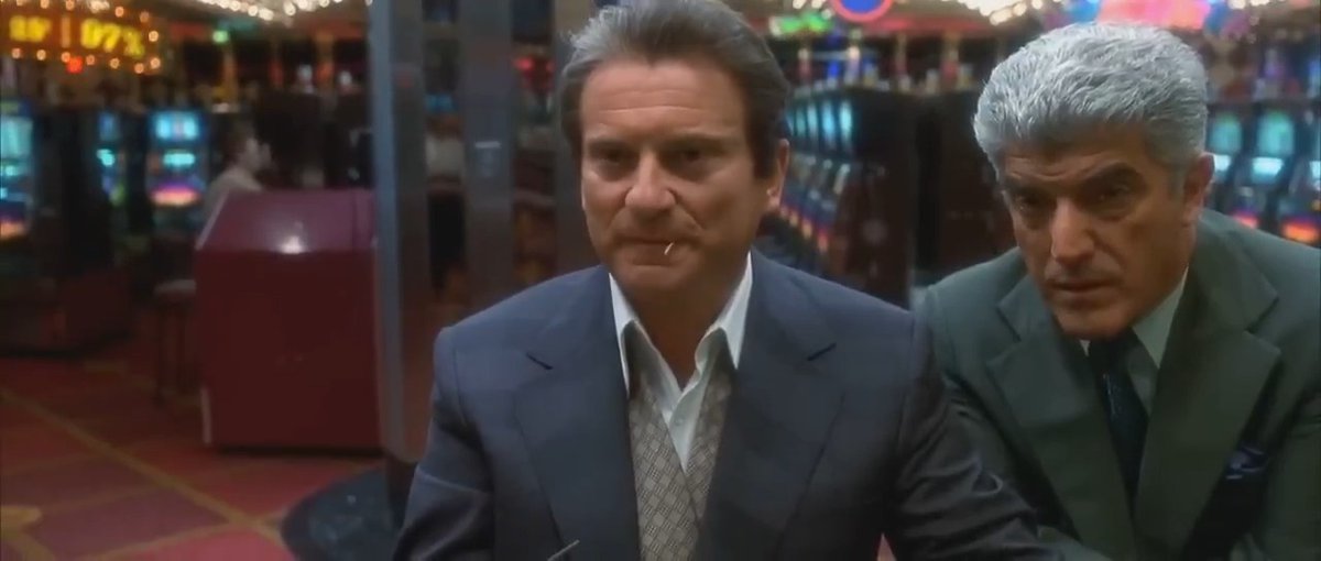 It makes a lot of sense how Frankie was so easily and viciously able to turn on Nicky in the end. Just watch his body language and subtle reactions to Nicky's behavior in this scene and throughout the movie. He was incredibly loyal to the bosses and the organization, so he protected Nicky no matter what. But it's clear he really disapproved of and was growing exhausted of Nicky's unnecessary, egotistically destructive bullshit. Scorsese did a good job of keeping it on the periphery and not giving it too much focus, so as not to foreshadow Nicky's demise, but it's there if you watch for it. Especially after the bus stop scene where Nicky threatens to wanna go to war with the bosses.