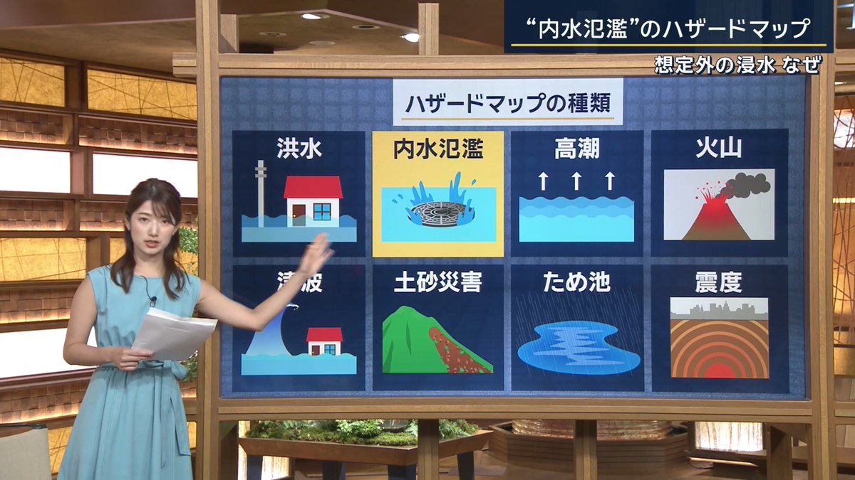 【千葉豪雨】想定以上の浸水にハザードマップ見直しも ｜ ▼災害ごとにハザードマップが存在 ・地震発生時の『津波』 ・台風の際の『高潮』 ・豪雨などを想定した『洪水』や『土砂災害』 ・大雨で排水が追いつかず、街中が浸水する場所を示す『内水氾濫』 ・『ため池』『火山』『震度』など 千葉豪雨では“内水”による氾濫が大きな被害に ▼ハザードマップは“1000年に1度”を想定 千葉市では、街の排水が追いつかなくなると、50cm未満の浸水リスクが街の半分ほどある 千葉市の担当者によるとマップは「1000年に1度起こりうる大雨を想定し作成」 今回の被害と照らし合わせると… 千葉駅や蘇我駅などの被害が目立った場所は浸水リスクがあるエリアだった 千葉大学病院などは、浸水リスクのないエリアだったが、被害が発生 千葉市の担当者 「1000年に1度の大雨とは153mm(1時間)の雨量のこと」 「今回は135mm(1時間)で、想定よりも少ない雨量だったが、大雨が長時間続いたことで、ハザードマップの浸水エリア外にも被害が出た」 「浸水拡大の原因は、今後の調査だが、ハザードマップを見直す必要が出てくるかもしれない」 ▼豪雨被害から身を守るためには… 京都大学防災研究所 川池健司教授 「今回、想定外の浸水となり、今後改善する余地はあるが、ハザードマップは“基本的な危険エリア”はカバーできている」 「都市型水害では、“川が近くになくても浸水する恐れがある”と認識し、内水のハザードマップを日ごろから確認してほしい」