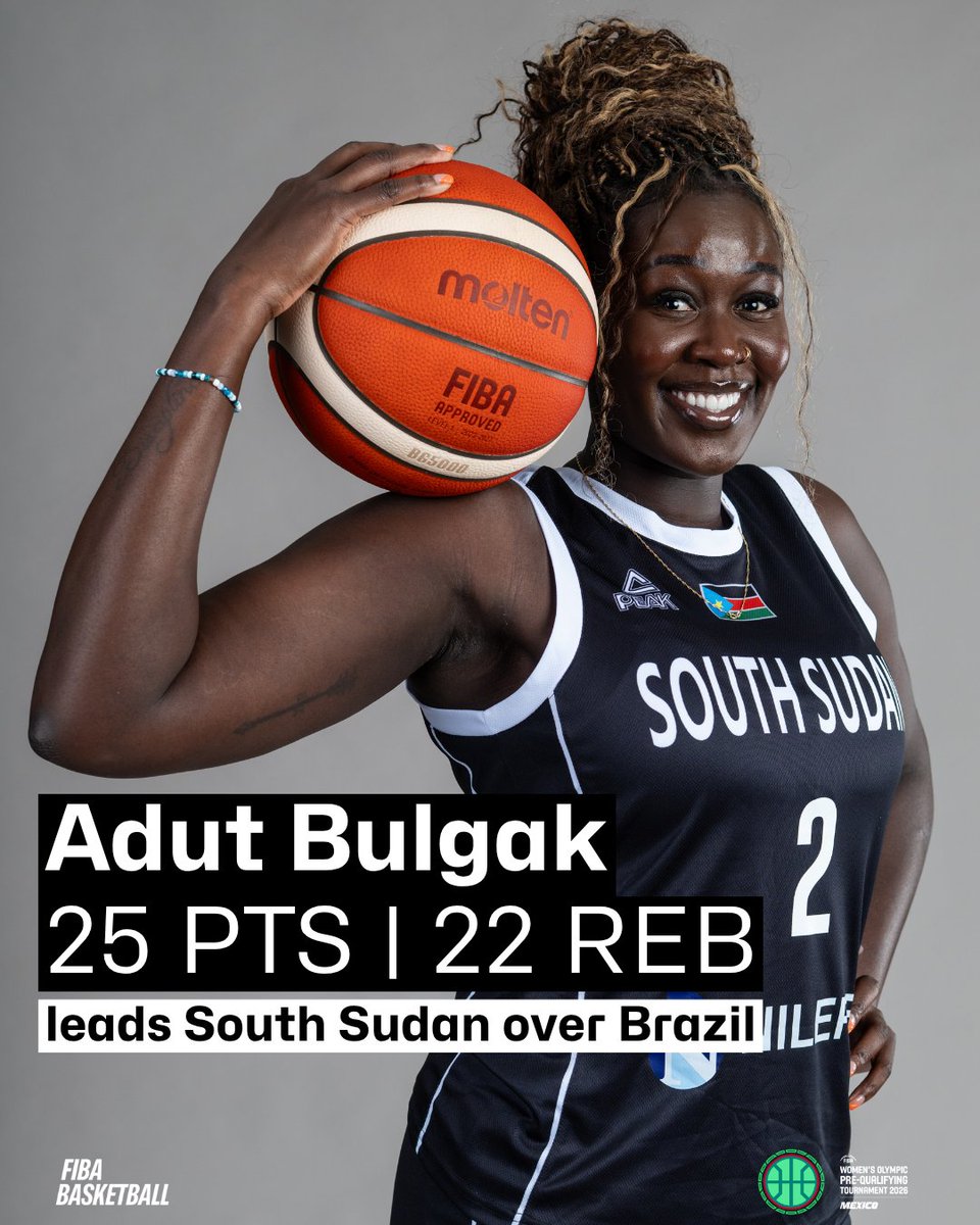 🇸🇸 Adut Bulgak drops 25 points and 22 rebounds to put up an absolute MONSTER double-double in leading South Sudan to a massive win over Brazil! #FIBAOQT