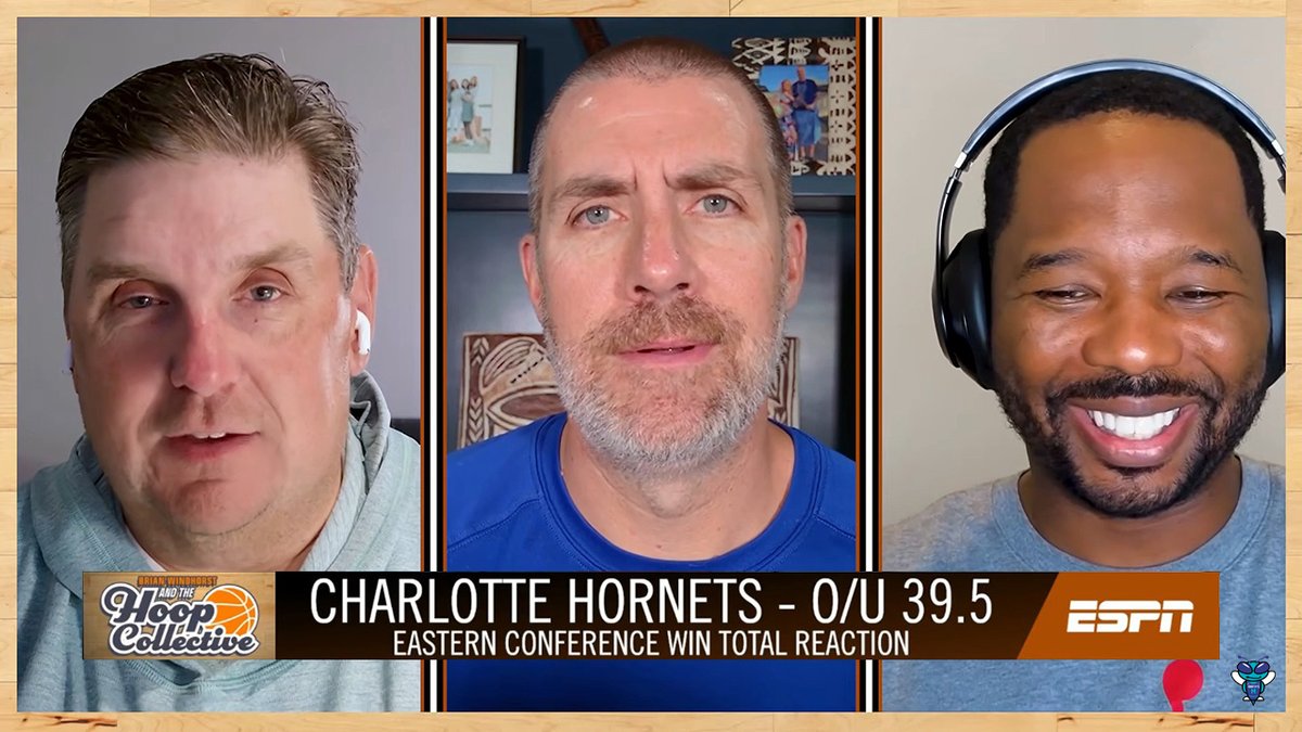 ESPN's projected win total for the Charlotte Hornets: 39.5 🎙️ Tim MacMahon: "They made those trades to say, 'Look, we're not on the verge of something big now, we wanna build around these young guys,' and they were willing to take a step back to try to give themselves a long-term higher ceiling, but I do think it's a step back from 44 wins last year." (The Hoop Collective 📹