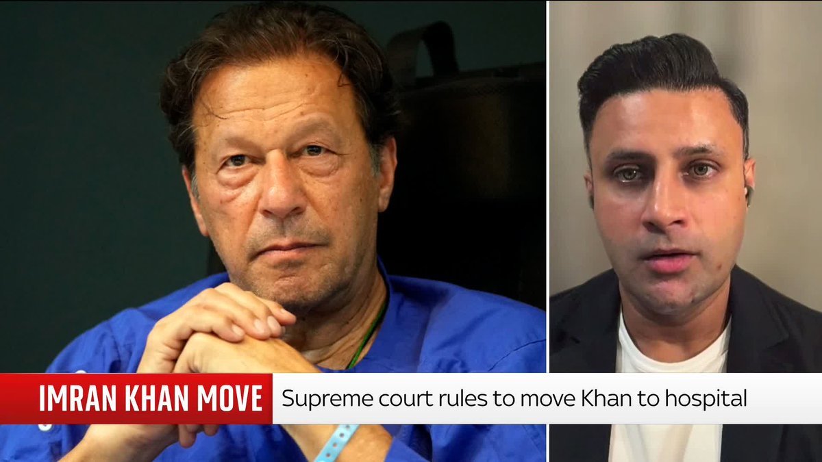 Pakistan's Supreme Court has ordered that the country's imprisoned former prime minister Imran Khan be taken to hospital for medical examination, following months of concern for his health. Zulfi Bukhari, an advisor to Khan, tells Sky's Mark Austin it is a 'welcome step' but wishes the decision was taken months earlier. Watch below⬇️