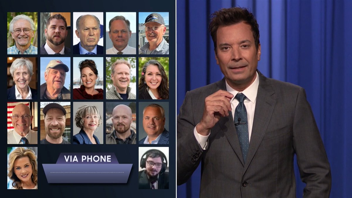 Things go off the rails when Jimmy simultaneously interviews all 17 candidates competing for governor of Alaska 🤣 #FallonTonight