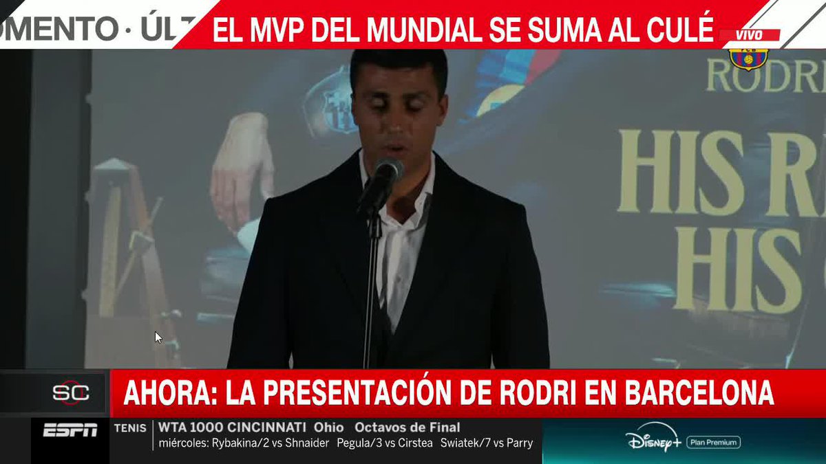 "ES UN GRANDÍSIMO CLUB. ERA MI PRIMERA OPCIÓN Y ESTOY FELIZ DE ESTAR AQUÍ", dijo Rodri en su presentación como nuevo jugador del BARCELONA.