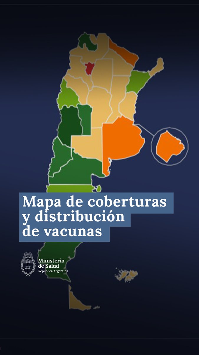 DATOS ACTUALIZADOS SOBRE VACUNACIÓN, EN UN SOLO LUGAR Presentamos el nuevo Mapa de Coberturas y Distribución de Vacunas, una herramienta que fortalece la transparencia y aporta información actualizada para mejorar las estrategias de vacunación, una política sanitaria prioritaria. El mapa permite consultar, por vacuna y por año, las dosis que el Ministerio de Salud de la Nación distribuyó y el porcentaje de cobertura alcanzado por cada jurisdicción. La información se actualiza mensualmente, lo que permite seguir la evolución de los resultados, compararlos e identificar brechas. El acceso a estos datos también fortalece el rol rector del Ministerio de Salud de la Nación, que define la política de inmunización, adquiere y distribuye las vacunas y monitorea las coberturas en todo el país. De esta manera, reunimos en un solo lugar la información, fortalecemos el acceso público a los datos y hacemos visibles las responsabilidades de cada nivel. Las vacunas del Calendario Nacional son probadas, seguras y eficaces, y resultan fundamentales para prevenir enfermedades y proteger la salud de los argentinos. Podés acceder en