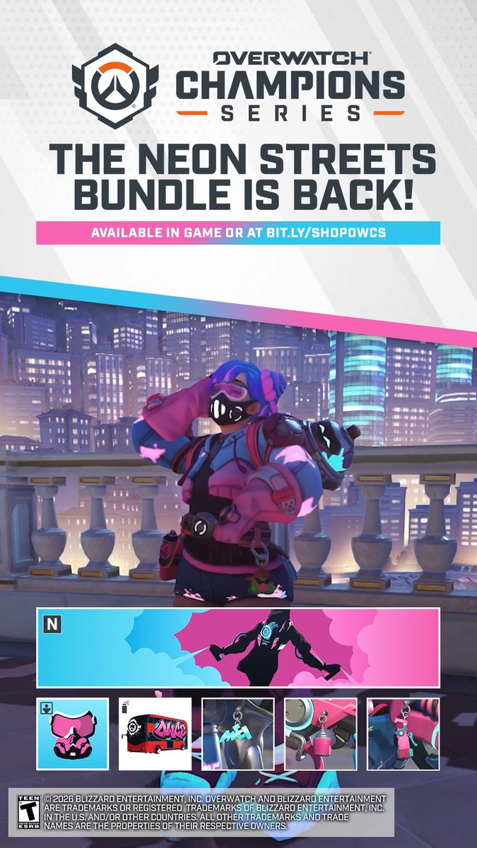 Bringers of Mayhem, we are SO BACK 💣 the Neon Streets Bundle is back in game for a limited time! Featuring: ❄️ Neon Streets Mei, Tracer, &amp; Junkrat Skins 🚌 2D cosmetics and weapon charms 💃 Happy Dance Mei Emote GRAB YOURS TODAY! Which item in the bundle is your favorite?