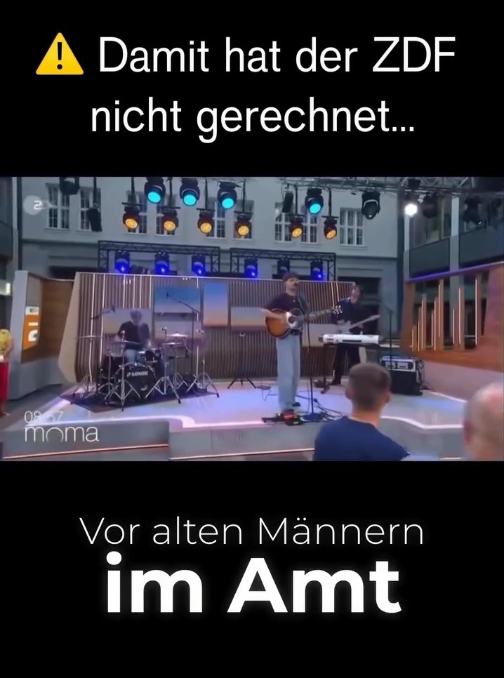 Damit hat das ZDF nicht gerechnet. 🤭 Der junge Musiker JAS spielte einfach einen anderen Song, als vorher angekündigt wurde und singt ganz offen gegen alte weiße Männer im Amt an, die gerne Krieg spielen wollen.