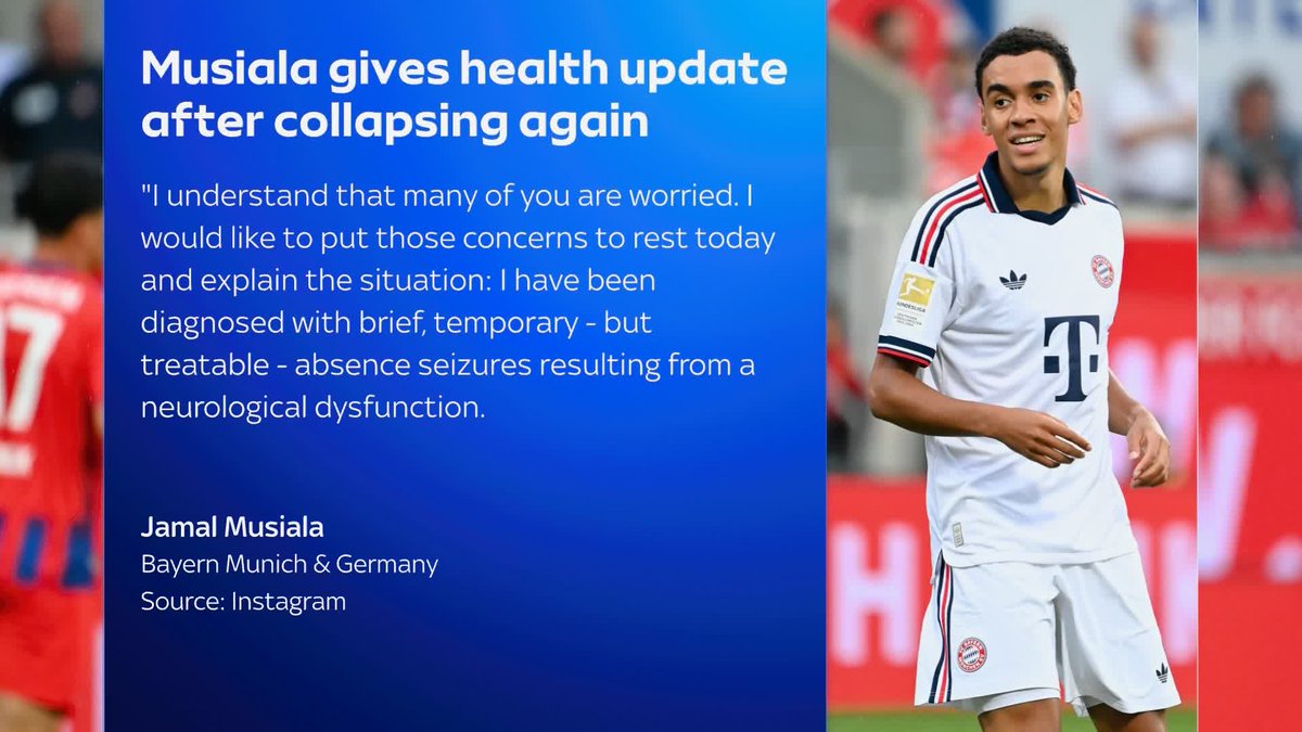 Bayern Munich winger Jamal Musiala has revealed he is suffering from “treatable absence seizures” after he collapsed on the pitch for the second time in four days 💭