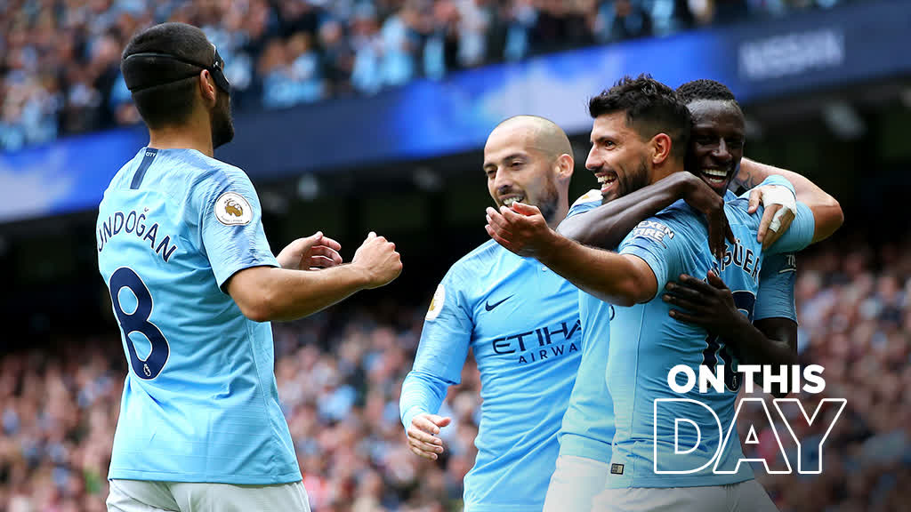 #OnThisDay: #ManCity 6-1 Huddersfield [2018] ⚽️ [25', 35', 75'] Sergio Kun Aguero ⚽️ [31'] Gabriel Jesus ⚽️ [48'] David David Silva ⚽️ [84' OG] Terence Kongolo - ⚽️ [43'] Jon Gorenc Stanković
