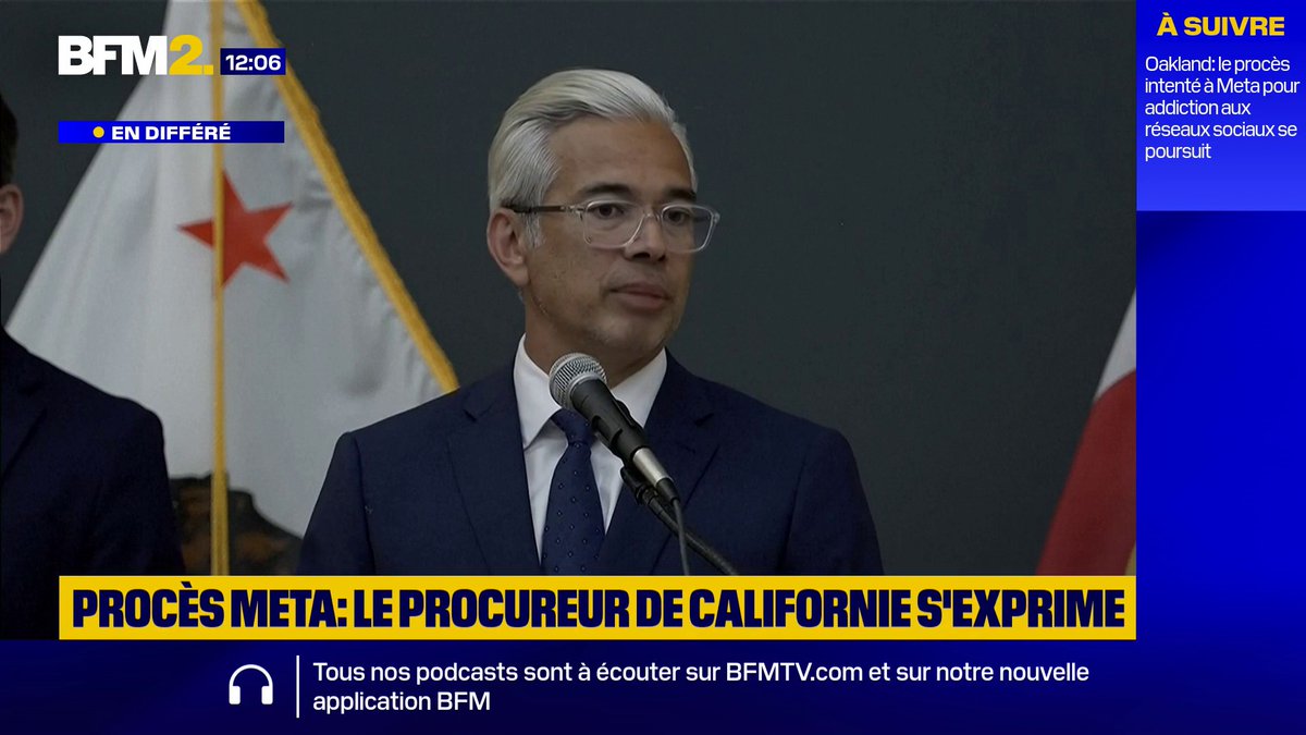 💬 "Ils savaient que leur produit était dangereux, et ils ont menti au public. Ils ont menti au Congrès" Rob Bonta, procureur général de Californie, s'exprime après l'ouverture des débats au procès du groupe Meta qui comprend Facebook et Instagram #BFM2