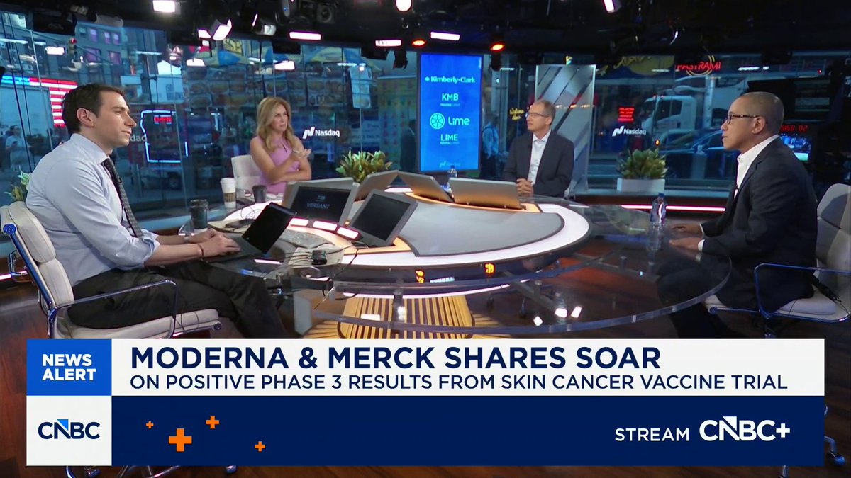 Positive results from a skin cancer vaccine trial are boosting $MRK and $MRNA shares. Moderna's CEO and the President of Merck Research Laboratories share their thoughts on the encouraging data.
