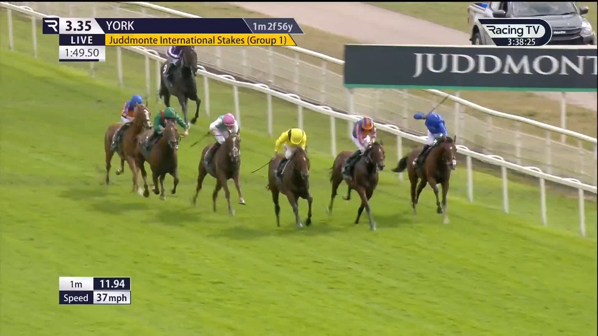 💫 A PERFECT season at York 💫 𝐈𝐭𝐞𝐦, in the colours of the sponsors, gets up late to land a thrilling edition of the £1.5 million Juddmonte International and make it three wins on the Knavesmire this season! York Racecourse | Colin Keane