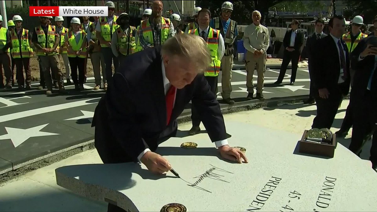 US President Donald Trump gives a tour of the new helipad which is being constructed on the South Lawn of the White House. Latest US news: 📺 Sky 501, Virgin 602, Freeview 233 and YouTube