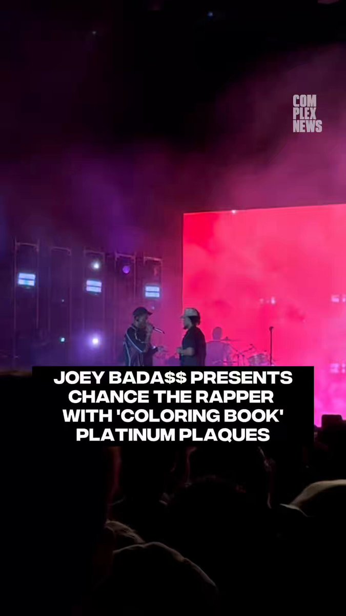 Chance the Rapper got some plaques in NYC 💿 Joey Bada$$ surprised Chance with platinum plaques for 'Coloring Book' as he tours celebrating one decade of the album. (🤳: @/lucaskphotos on IG)