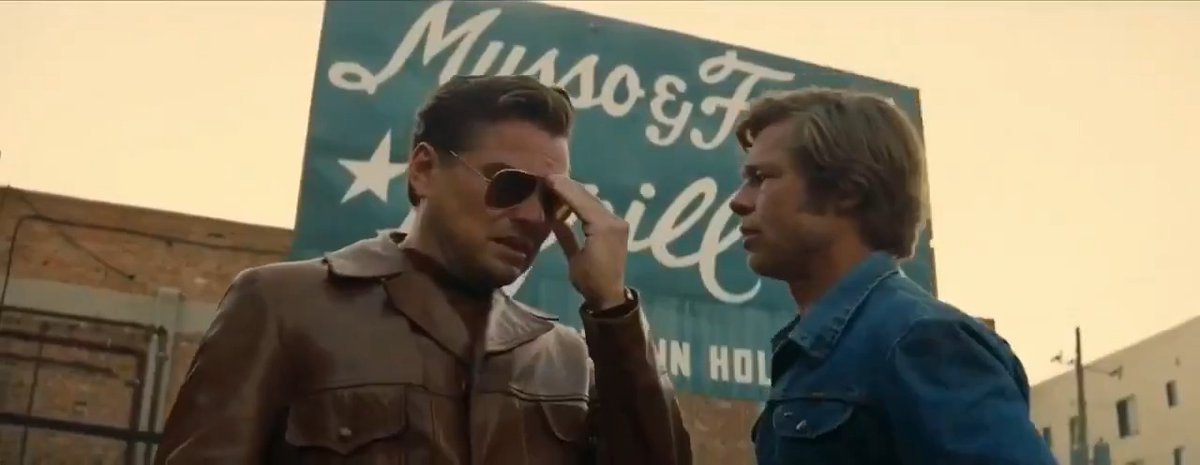 I just realized the sign behind them says “oldest in Hollywood” sort of reflects Rick realizing he’s old and his glory years are behind him. The funniest thing is how he was wrong about italian westerns, they were a worldwide success. He cries and he doesn't know it's a turning point in his career.