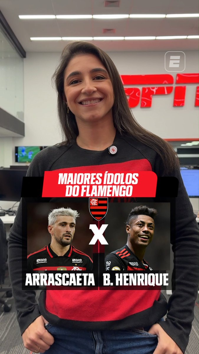 A Paulinha teve a tarefa de escolher os maiores ídolos do Flamengo! 🔥🤔 E aí, fã de esportes: concorda com as escolhas dela ou mudaria algo? #LibertadoresNaESPN #Flamengo