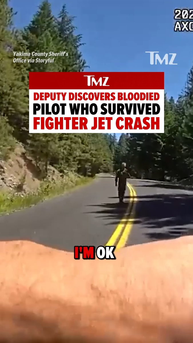 Bodycam shows the moment a deputy found a bloodied Marine pilot who ejected from an F/A-18 Hornet moments before the fighter jet crashed into a mountainside near Washington's Rimrock Lake. 🎥: Yakima County Sheriff's Office via Storyful