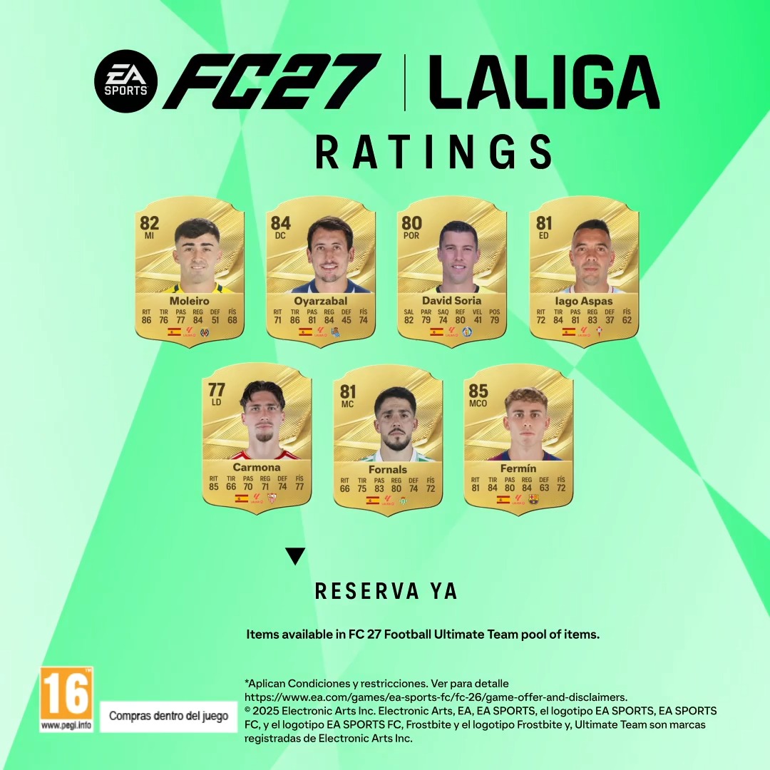 👀 Echa un vistazo a los #FC27Ratings de las estrellas de #LALIGAEASPORTS. Y esto es solo el principio 🔥 ¿Listos para descubrirlos todos? 🎮 EA SPORTS FC ESPAÑA 🎮