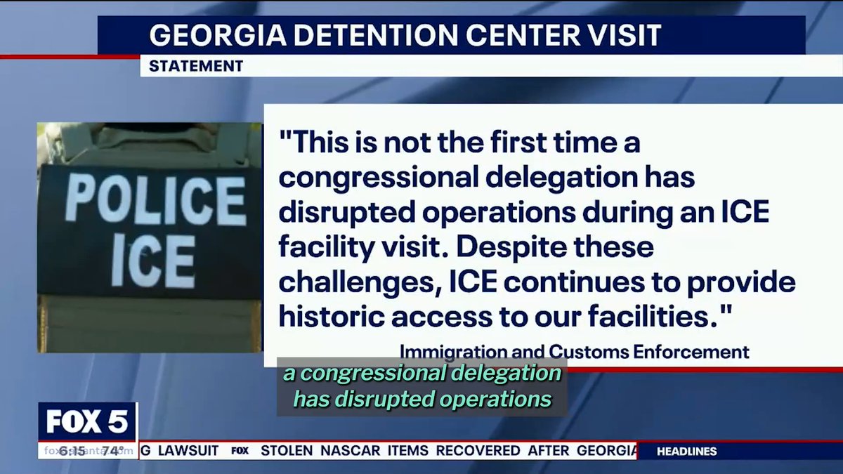 ICE is lying, again. They’re claiming we “showed resistance” and “demanded to attend an immigration hearing.” The facts: We had an announced visit scheduled where we met with detained people and left the Stewart Detention Center by around 2:18 PM on our OWN ACCORD. We had our own arrangements with an attorney to go to immigration court to observe a hearing. We went through a separate entrance to the court where ICE tried to BLOCK us from entering, despite them having NO control or jurisdiction over the courts. After waiting about 20 minutes, we finally were able to observe the court proceedings and left at 3:09 PM to then host a press conference OUTSIDE the facility grounds. It’s no surprise ICE is lying — they’re trying to make this about something other than the vile conditions reported inside these private, for-profit prisons. They’re trying to interfere with our duty to perform congressional oversight. But we’re not going to stop. Stewart Detention Center must be shut down. All of these for-profit facilities must be eliminated. And ICE needs to be dismantled.