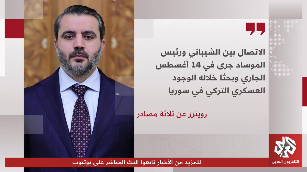 رويترز عن ثلاثة مصادر: الاتصال بين الشيباني ورئيس الموساد جرى في 14 أغسطس الجاري وبحثا خلاله الوجود العسكري التركي في سوريا