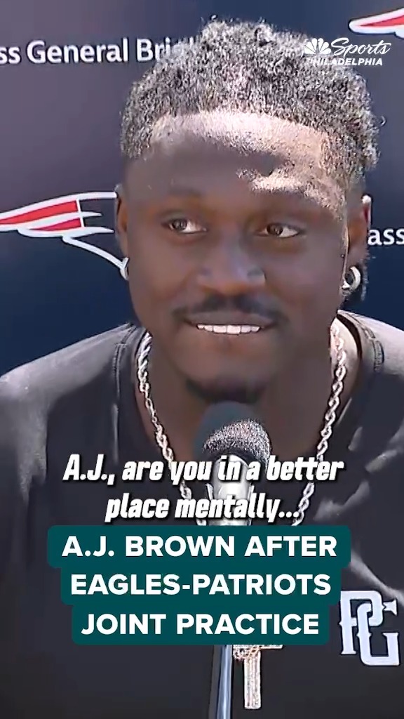 "Philly, man... y'all tough" 😂 A.J. Brown fielded plenty of questions about his breakup with the Eagles following a joint practice in New England on Wednesday.