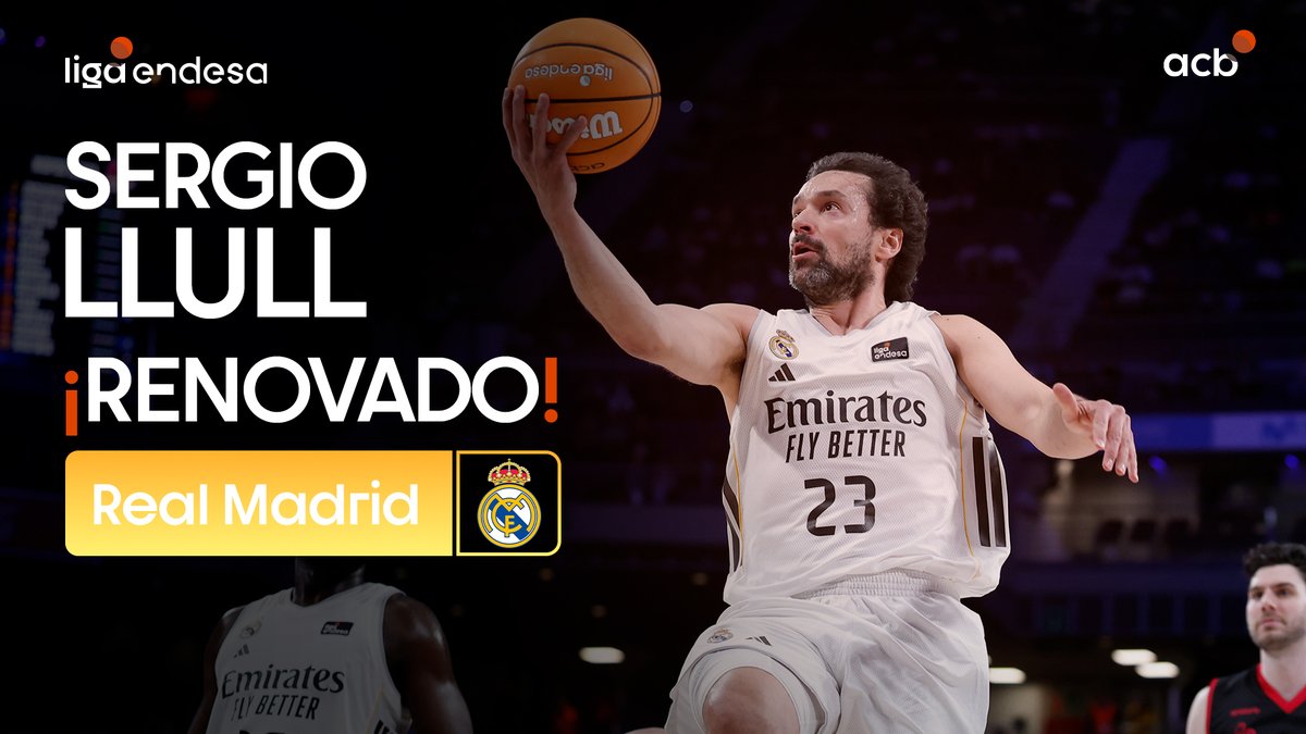 Sergio Llull seguirá haciendo historia de blanco 🤍 El balear renueva por una temporada más y afrontará su 21ª campaña con el Real Madrid Basket, agrandando un legado que ya alcanza los 1.249 partidos oficiales como madridista ✨ 🍊 Sergio Llull #LigaEndesa | #MercadoACB