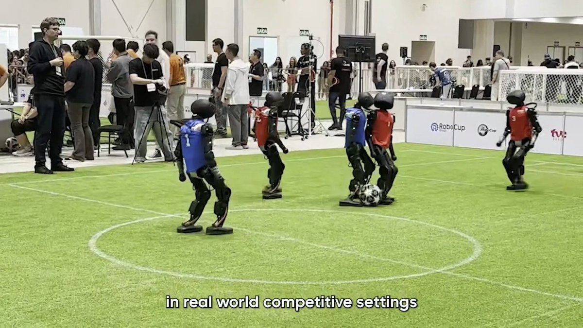 Humanoid robots can play soccer using a new vision-driven controller, facilitating their victory at real world competitions such as the RoboCup 2025. Learn more in Science #Robotics: