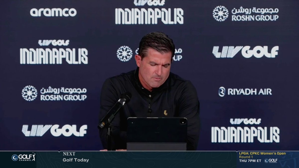 "I can tell you we're well on our way to a transaction, and [we're] very excited about the future." (1:22) "We're spending all time thinking about how we best land this plane, and have it landed so we can take off again." (4:26) LIV Golf CEO Scott O'Neil spoke to the media in Indianapolis about the league's short and long term future