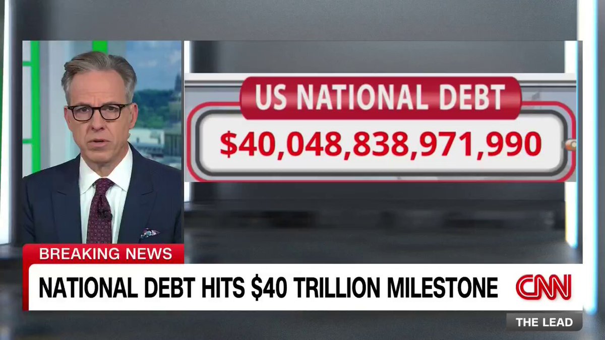 The US debt just reached a grim $40T milestone years sooner than expected. What does that mean for Americans? Richardquest joins Jake Tapper 🦅 to explain.